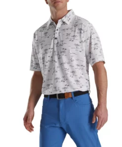 FootJoy Tropic Golf Print Lisle Self Collar Polo -Golf Sales Store footjoy tropic golf print lisle self collar polo white black 01 75680.1673900603