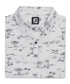 FootJoy Tropic Golf Print Lisle Self Collar Polo -Golf Sales Store footjoy tropic golf print lisle self collar polo white black 04 49339.1673906903