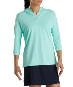 Footjoy Women' Hoodie 3/4 Sleeve Pinstripe -Golf Sales Store footjoy womens 3 4 sleeve pinstripe hoodie aquamarine 02 63091.1633109315