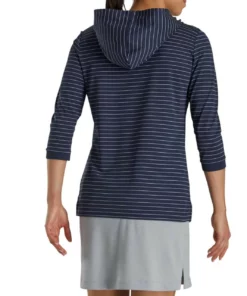 Footjoy Women' Hoodie 3/4 Sleeve Pinstripe -Golf Sales Store footjoy womens 3 4 sleeve pinstripe hoodie navy 03 14953.1633109315