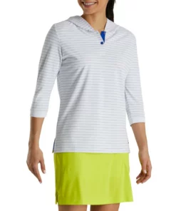 Footjoy Women' Hoodie 3/4 Sleeve Pinstripe -Golf Sales Store footjoy womens 3 4 sleeve pinstripe hoodie white 02 04003.1633109315