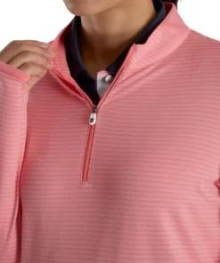 Footjoy Women' Mid-Layer Tonal Stripe Half-Zip -Golf Sales Store footjoy womens half zip tonal stripe mid layer bright coral 04 16073.1676595336