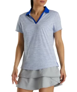 Footjoy Women' Placket Open Polo Space Dye -Golf Sales Store footjoy womens open placket space dye polo white cobalt 02 47812.1631902166