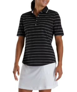 Footjoy Women' Pique Polo Pinstripe Half Sleeve -Golf Sales Store footjoy womens pique pinstripe half sleeve polo black 01 31064.1673904274