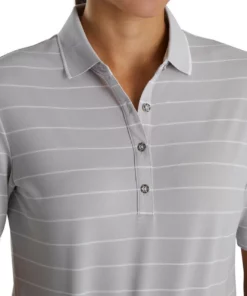 Footjoy Women' Pique Polo Pinstripe Half Sleeve -Golf Sales Store footjoy womens pique pinstripe half sleeve polo light grey heather 03 64846.1673901289
