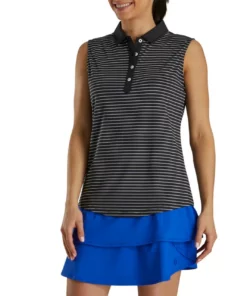 Footjoy Women' Polo Sleeveles Pinstripe -Golf Sales Store footjoy womens sleeveless pinstripe polo black 02 37872.1633122943
