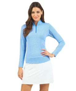 Ibkul Check Zip Mock Mini Long Sleeve