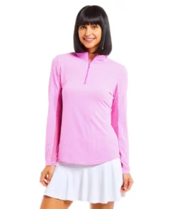 Ibkul Check Zip Mock Mini Long Sleeve -Golf Sales Store ibkul mini check long sleeve zip mock hot pink 01 01307.1676598236