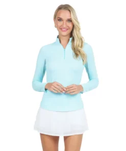 Ibkul Check Zip Mock Mini Long Sleeve -Golf Sales Store ibkul mini check long sleeve zip mock seafoam 01 10716.1676585556