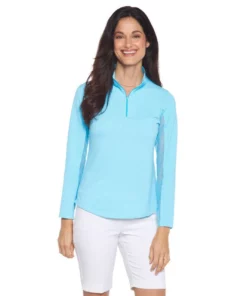 Ibkul Check Zip Mock Mini Long Sleeve -Golf Sales Store ibkul mini check long sleeve zip mock turquoise 01 36108.1676583995