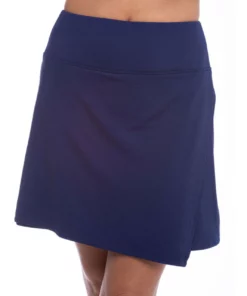 IBKUL Solid Faux Wrap Skort -Golf Sales Store ibkul solid faux wrap skort navy 01 56903.1659043237